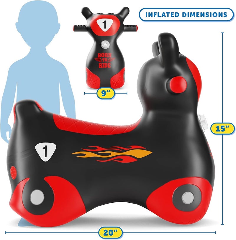 WADDLE Bouncy Hopper Inflatable Hopping Toy Scooter, Indoors and Outdoor for Toddlers and Kids, Boys and Girls Ages 2 Years and Up (Black/Red Zoomer) - Image 2