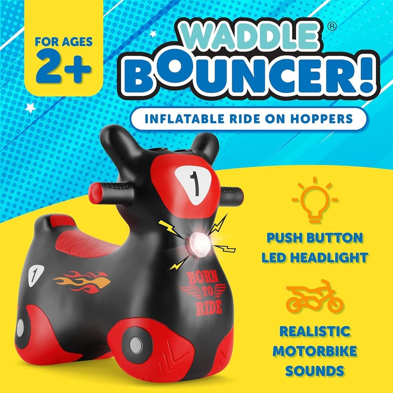 WADDLE Bouncy Hopper Inflatable Hopping Toy Scooter, Indoors and Outdoor for Toddlers and Kids, Boys and Girls Ages 2 Years and Up (Black/Red Zoomer) - Image 3