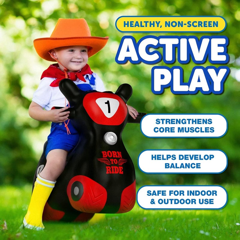 WADDLE Bouncy Hopper Inflatable Hopping Toy Scooter, Indoors and Outdoor for Toddlers and Kids, Boys and Girls Ages 2 Years and Up (Black/Red Zoomer) - Image 4