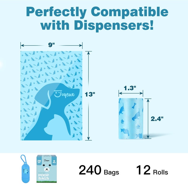 Joyeux 240 Count Ocean Scent Dog Poop Bags Rolls,with Dispenser,Leak-Proof Large Doggie,Extra Thick Poop Bag for Dogs,Cats Litter Bags,Blue Trash Bags for Doggy Pets Bolsa de Popo de Perro - Image 5