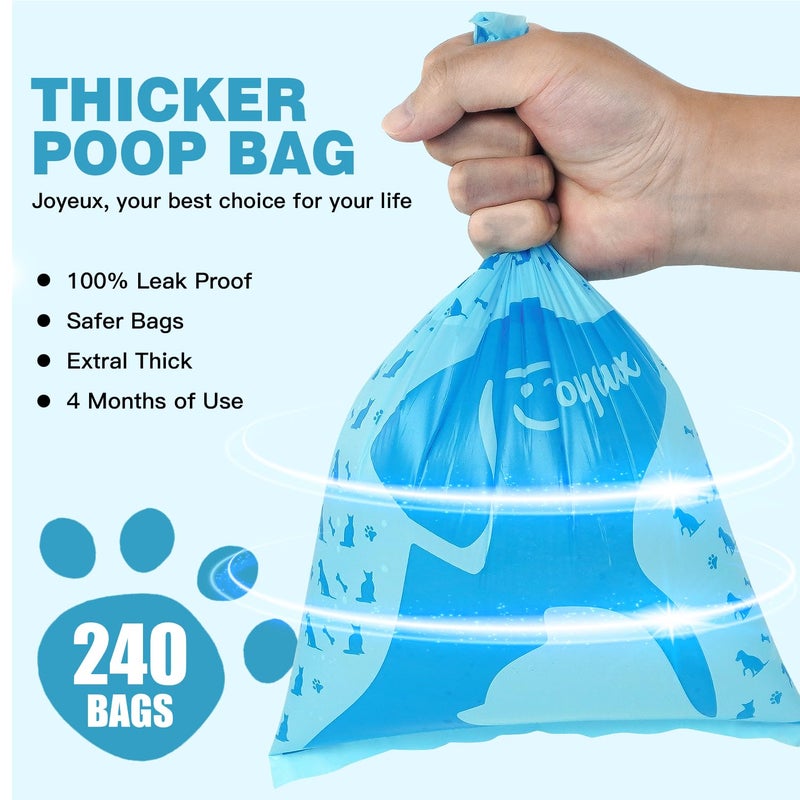 Joyeux 240 Count Ocean Scent Dog Poop Bags Rolls,with Dispenser,Leak-Proof Large Doggie,Extra Thick Poop Bag for Dogs,Cats Litter Bags,Blue Trash Bags for Doggy Pets Bolsa de Popo de Perro - Image 2