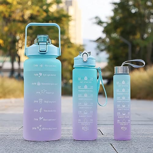Jugte Motivational Water Bottle With Time & Capacity Marker Leakproof Unbreakable Water Bottle For Gym Office Set Of 3 Daily Tracking Time Marks (Green) - Plastic, 2 L - Image 1