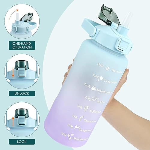 Jugte Motivational Water Bottle With Time & Capacity Marker Leakproof Unbreakable Water Bottle For Gym Office Set Of 3 Daily Tracking Time Marks (Green) - Plastic, 2 L - Image 2