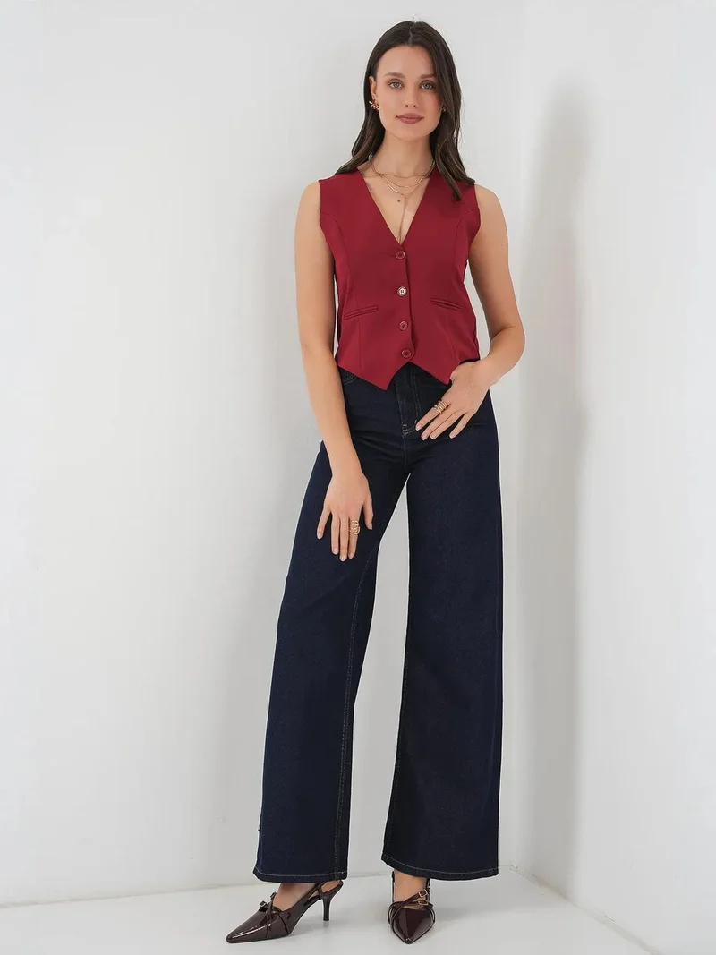 BIG DART BDART Fitted Buttoned V-Neck Waistcoat with Welt Pocket