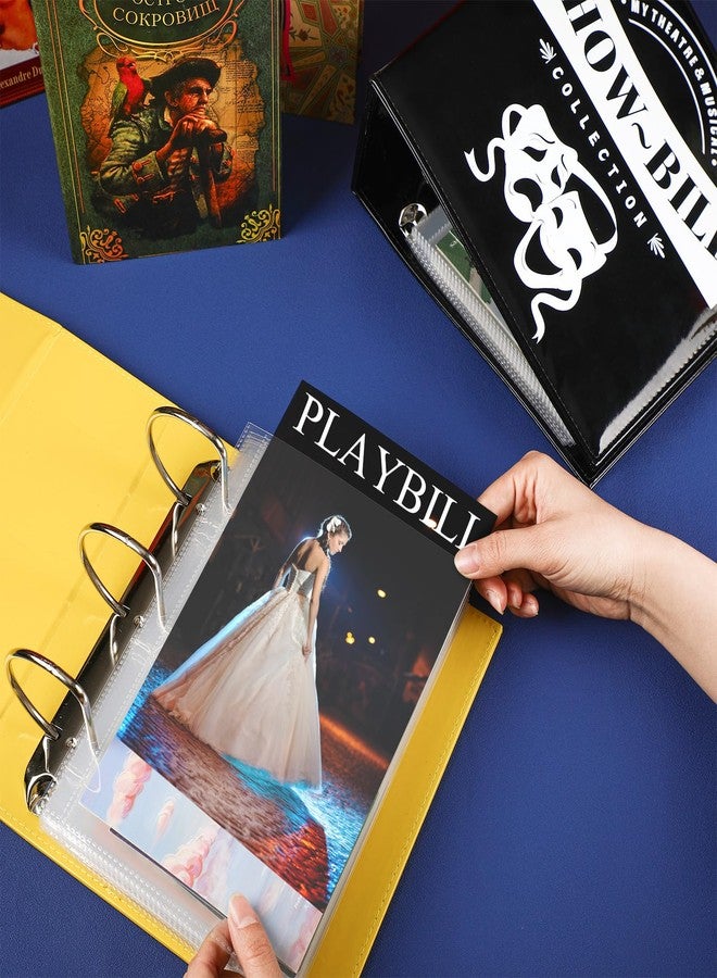 Sinload 2 Set Show Bill Binder with Sleeves for Broadway and Theatre 3 Ring 9.5“ x 9.5”Theater Program Holder with 40 Sheet Protectors PU Leather Playbill Binders Playbill Holder(Yellow and Black) - Image 2