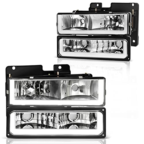 DWVO LED Headlights Assembly Compatible with 1990 1991 1992 1993 1994 1995 1996 1997 1998 1999 Chevy C/K 1500 2500 3500 / Suburban/Tahoe/GMC Yukon Headlamp w/Daytime Running Light - Image 1