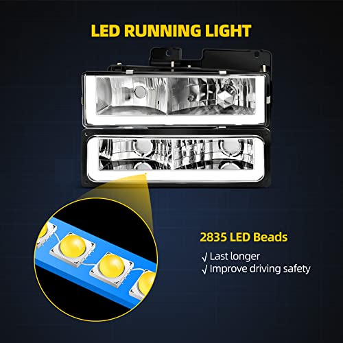 DWVO LED Headlights Assembly Compatible with 1990 1991 1992 1993 1994 1995 1996 1997 1998 1999 Chevy C/K 1500 2500 3500 / Suburban/Tahoe/GMC Yukon Headlamp w/Daytime Running Light - Image 3