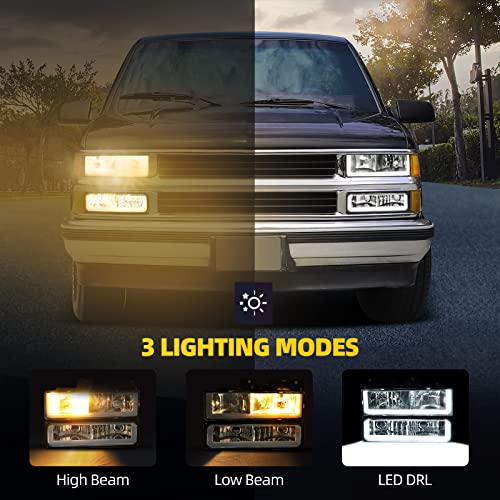 DWVO LED Headlights Assembly Compatible with 1990 1991 1992 1993 1994 1995 1996 1997 1998 1999 Chevy C/K 1500 2500 3500 / Suburban/Tahoe/GMC Yukon Headlamp w/Daytime Running Light - Image 2
