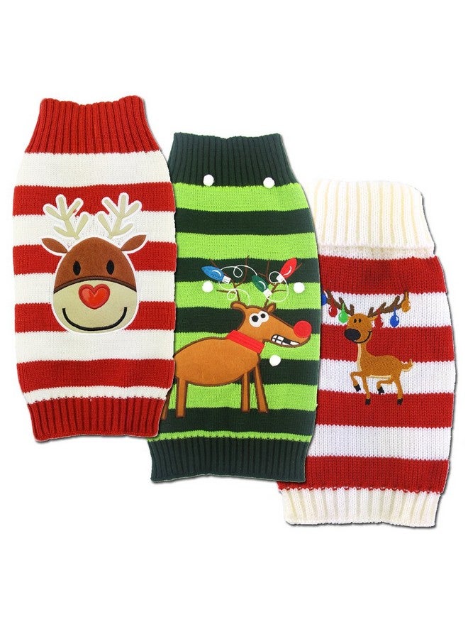 Mikayoo pet Sweater for Small Dog/cat,Ugly Sweater,Color Horizontal Stripes,Christmas Holiday Xmas, Elk Series, Reindeer Series,with Bells(Red,M) - Image 2