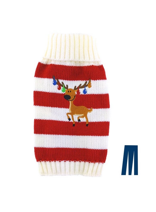 Mikayoo pet Sweater for Small Dog/cat,Ugly Sweater,Color Horizontal Stripes,Christmas Holiday Xmas, Elk Series, Reindeer Series,with Bells(Red,M) - Image 1