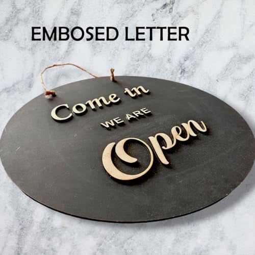 ROOT KRAFT Open & Closed Board Signage for Shop, Office, Restaurant and Hotel Door Hanging Wooden (EMBOSED LETTER, 30x30cm), Blue - Image 2