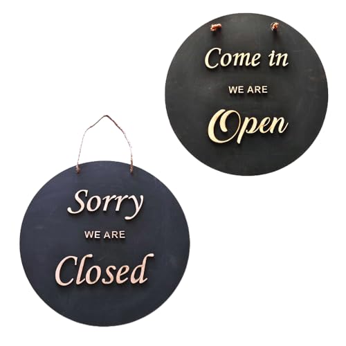 ROOT KRAFT Open & Closed Board Signage for Shop, Office, Restaurant and Hotel Door Hanging Wooden (EMBOSED LETTER, 30x30cm), Blue - Image 1