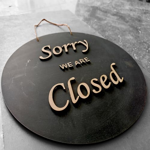 ROOT KRAFT Open & Closed Board Signage for Shop, Office, Restaurant and Hotel Door Hanging Wooden (EMBOSED LETTER, 30x30cm), Blue - Image 4