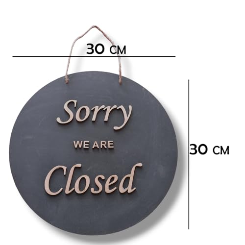 ROOT KRAFT Open & Closed Board Signage for Shop, Office, Restaurant and Hotel Door Hanging Wooden (EMBOSED LETTER, 30x30cm), Blue - Image 5