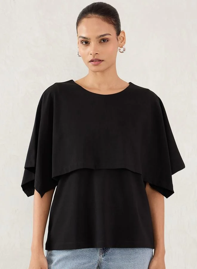 Femmella Femmella Black Cotton Knit Cape Top