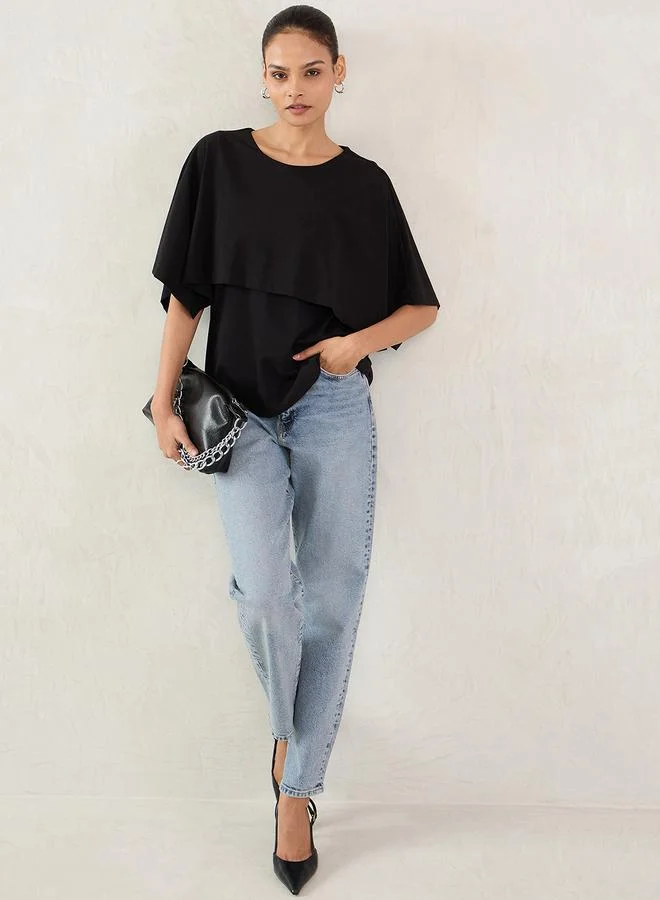 Femmella Femmella Black Cotton Knit Cape Top