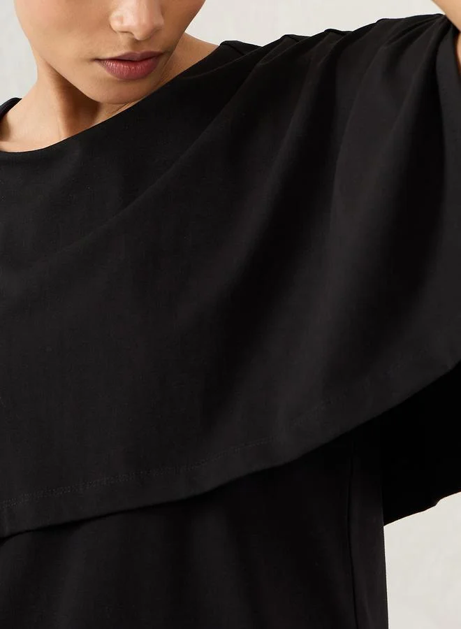 Femmella Femmella Black Cotton Knit Cape Top