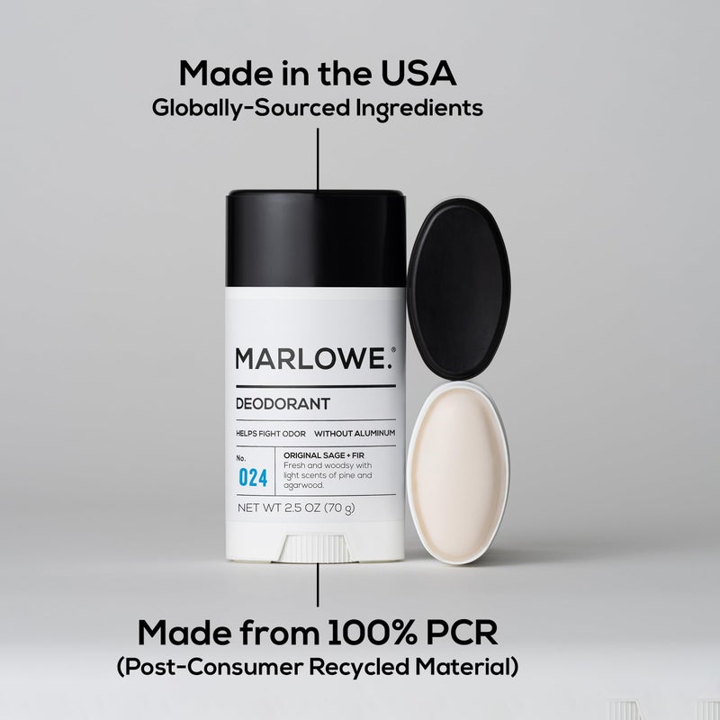 MARLOWE. No. 024 Mens Deodorant 2.5 oz, Natural Deodorant for Men, Aluminum Free Stick, Made with Coconut Oil, Shea Butter & Jojoba, Only No-Nonsense Ingredients, Sage & Fir Scent - Image 5