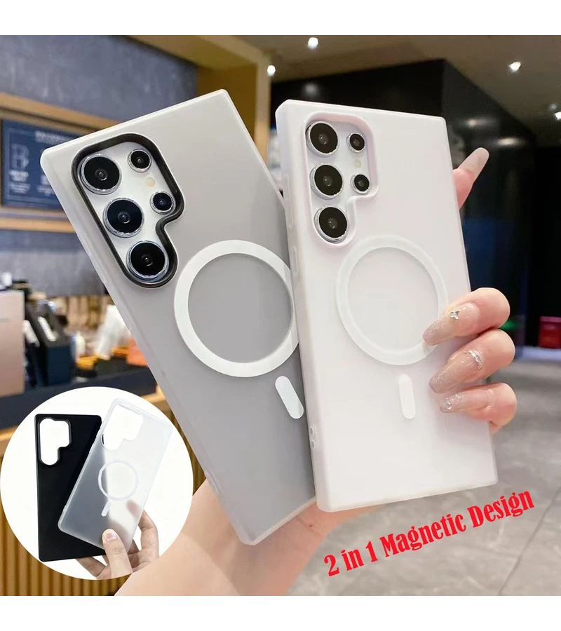 Black Samsung Galaxy S23 Plus 2 In 1 Jelly Case Supports Wireless Charging - Image 1