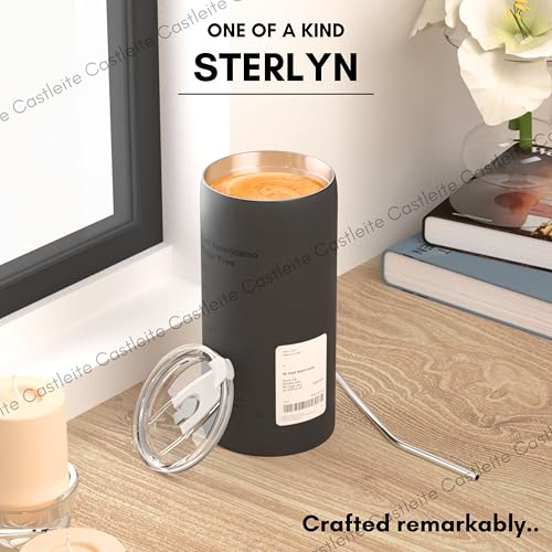 Castleite Sterlyn Travel Coffee Mug 6 & 8 Hours Hot & Cold 600ML Vacuum Insulated Stainless Steel Sipper with Straw & Spill-Proof Flip Lid, Double Walled - Vogue Portable Companion (Mettalic Silver) - Image 2
