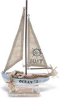 CoTa Global CoTa Global Coastal Horizon Wood Sailboat Model Nautical Decor 14.1 Inch, Wooden Rustic Coastal Decor Boat Ornament,  - Image 1