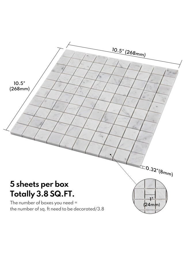 Lovdeco Carrara White Marble Stone 1 Inch Square Italian Bianco Carrera Marble Mosaic Tile for Kitchen Wall Bathroom Shower Floor (5 Sheet, Honed) - Image 3