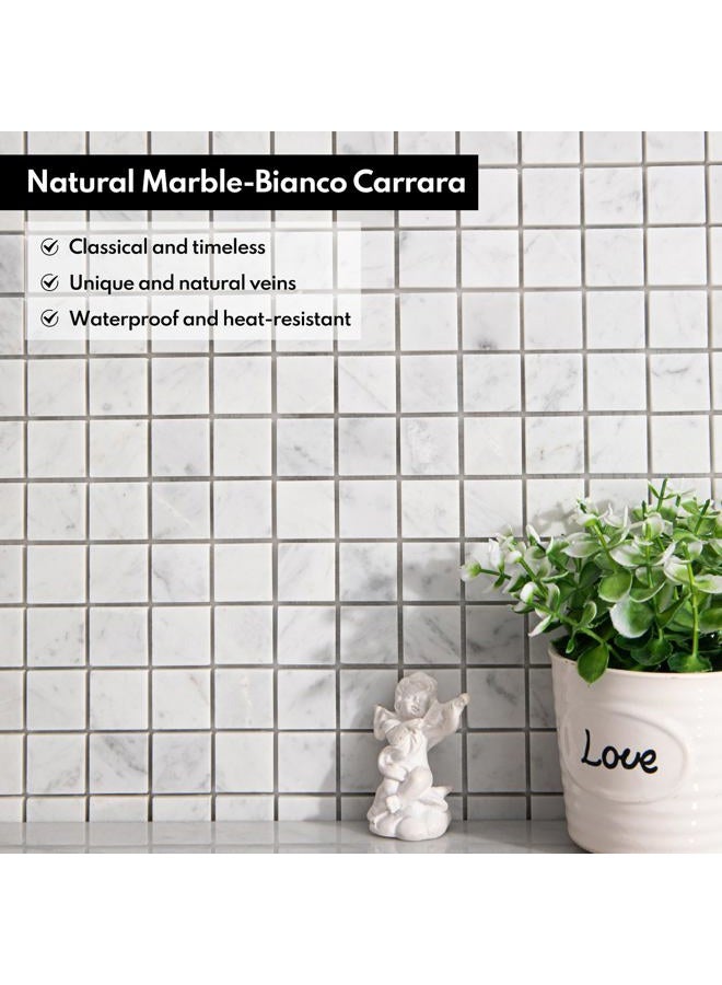 Lovdeco Carrara White Marble Stone 1 Inch Square Italian Bianco Carrera Marble Mosaic Tile for Kitchen Wall Bathroom Shower Floor (5 Sheet, Honed) - Image 5