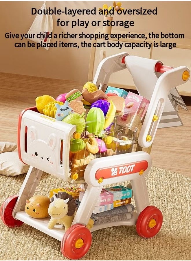Generic - Children's Shopping Trolley, Double-Layer, can be Played or Stored, Round Wheels, Suitable for a Variety of Surfaces, Including Toy Fruits, Vegetables and Other Accessories, Baby Learning to Walk, Role-Playing, Educational Games, Shopping and Leisure Functions are Diverse, Experience the Fun of Shopping (Green Version) - Image 1