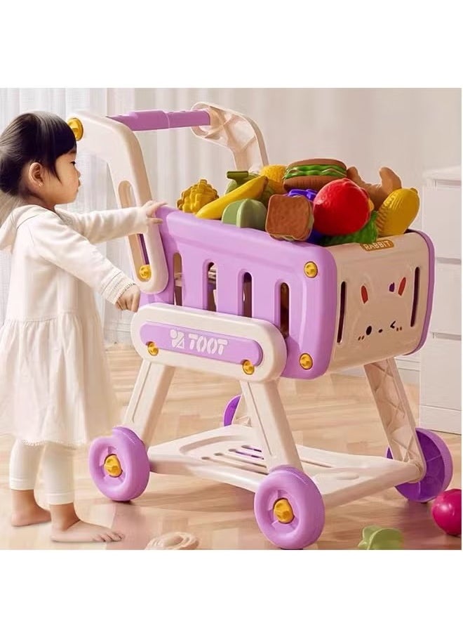 Generic - Children's Shopping Trolley, Double-Layer, can be Played or Stored, Round Wheels, Suitable for a Variety of Surfaces, Including Toy Fruits, Vegetables and Other Accessories, Baby Learning to Walk, Role-Playing, Educational Games, Shopping and Leisure Functions are Diverse, Experience the Fun of Shopping (Green Version) - Image 1