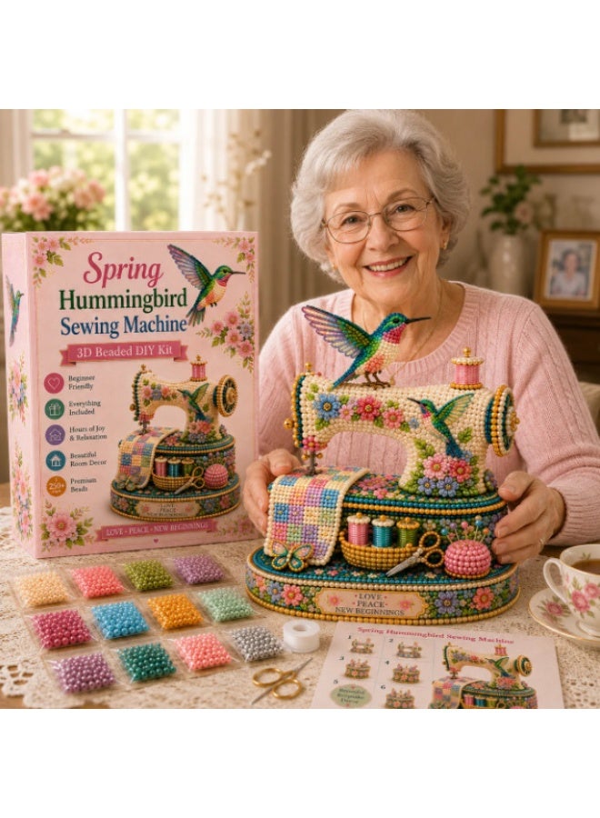 مجموعة خياطة ثلاثية الأبعاد مزينة بالخرز على شكل طائر الطنان الربيعي - Image 3