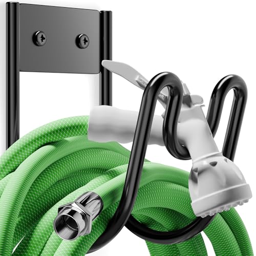 Josmimic Black Metal Garden Hose Holder Wall Mounted Water Hose Holder Hose Hanger Heavy Duty for Water Hose Extension Cords Vacuum Hose 2 Pack - Image 1