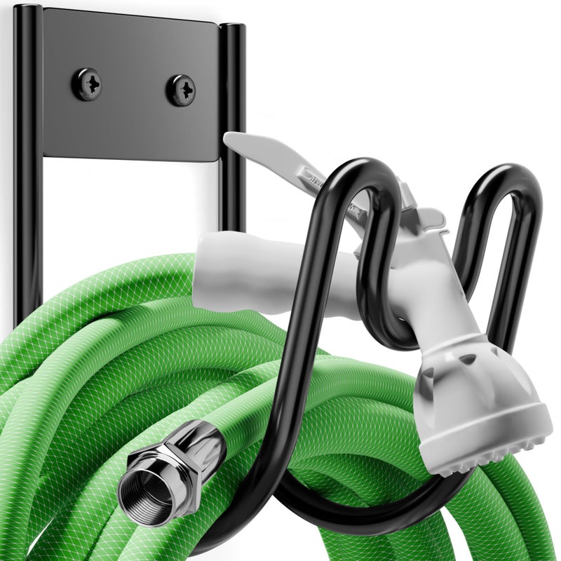 Josmimic Black Metal Garden Hose Holder Wall Mounted Water Hose Holder Hose Hanger Heavy Duty for Water Hose Extension Cords Vacuum Hose 2 Pack - Image 2