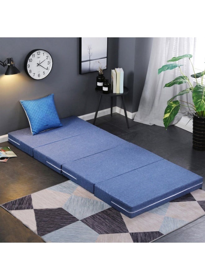 Arabest Folding Mattress, 4 Folding Guest Mat Portable Mattress, Foldable Bed Mattress with Washable Cover, Memory Foam Mattress for Single Bed Floor Camping Playroom Nap, 200 * 90 * 8cm (Blue) - Image 1