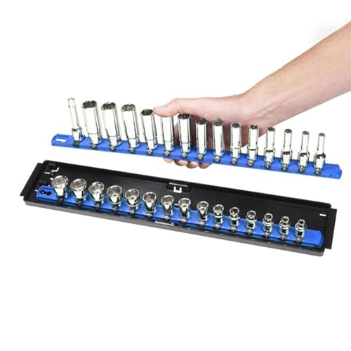 Ernst Manufacturing 19-Inch Socket Boss Organizer with Twist-Lock 2 Rails for 1/2-Inch Drive Sockets, Blue, Model 8457 – Secure and Durable Socket Storage Solution - Made in USA - Image 3