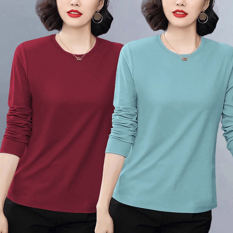 Pure cotton casual popular long-sleeved t-shirt for women's autumn 2025 new loose plus-size versatile age-reducing top with front shoulder - Image 2