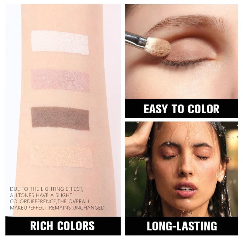 HHLTOH 4 Colors Beige Nude Brown Pink Yellow Eye Shadow Powder Palette Makeup, Neutral Travel Matte Shimmer Creme QuadsEyeshadow Palette for Women Highly Pigmented Waterproof, paleta de sombras de ojos 01 - Image 4