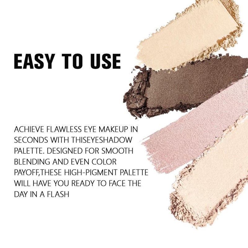 HHLTOH 4 Colors Beige Nude Brown Pink Yellow Eye Shadow Powder Palette Makeup, Neutral Travel Matte Shimmer Creme QuadsEyeshadow Palette for Women Highly Pigmented Waterproof, paleta de sombras de ojos 01 - Image 3