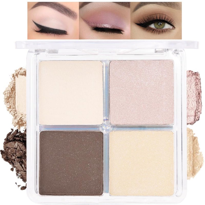 HHLTOH 4 Colors Beige Nude Brown Pink Yellow Eye Shadow Powder Palette Makeup, Neutral Travel Matte Shimmer Creme QuadsEyeshadow Palette for Women Highly Pigmented Waterproof, paleta de sombras de ojos 01 - Image 1