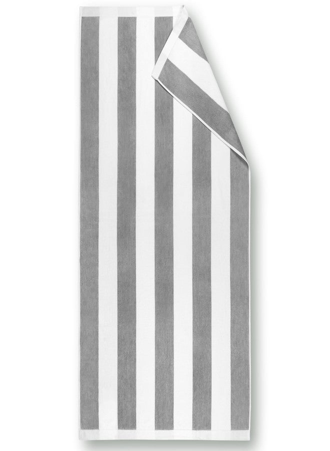 Beachland Luxury Large Beach Towel 34 x 64 inch - Extra Soft Cabana Stripe Hotel and Resort Style - Terry Velour Yarn Dyed 100% Cotton (Grey, 1 Towel)