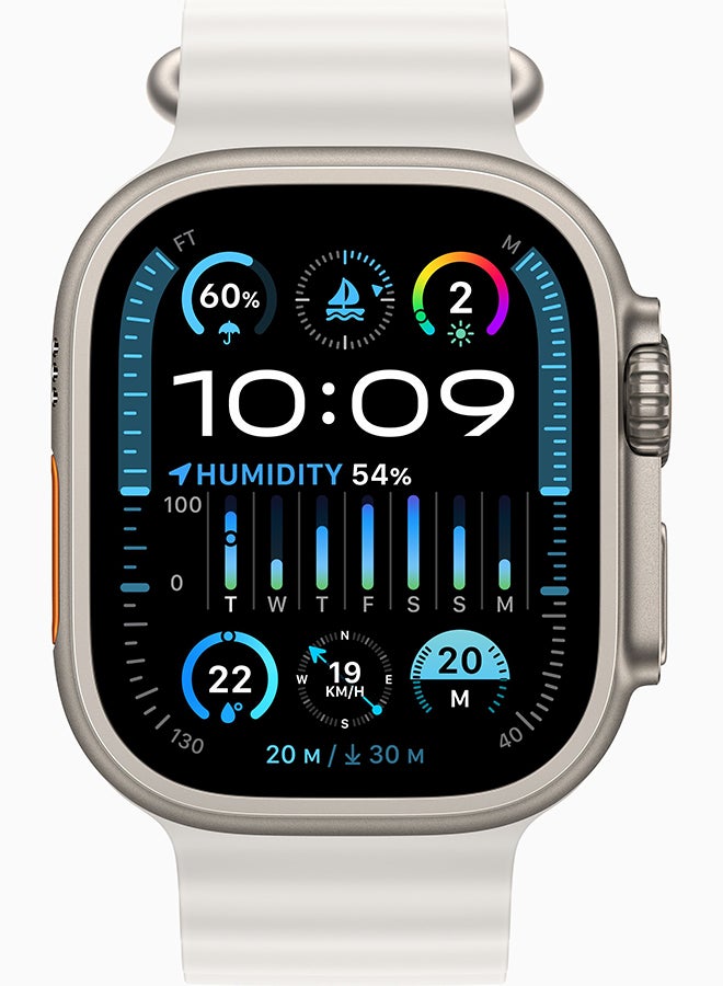ابل  ساعة Ultra 2 GPS + Cellular، هيكل من التيتانيوم مقاس 49 ملم مع حزام أبيض اللون - Image 2