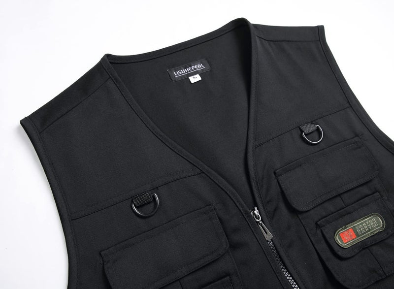 LISUHEPEAL Men's Fishing Vest Summer Outdoor Work Safari Travel Photo Vests with Multi Pockets (S18-Black, L) - Image 3