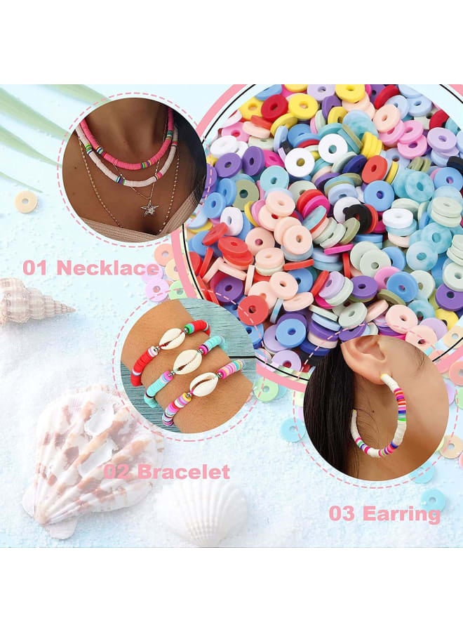 18 color polymer clay gasket beads are the jewelry DIY kit for making necklaces and bracelets. These unique beads are made of environmentally friendly polymer clay, safe and non-toxic. This set can help adults relieve stress or kill time, and also help teenagers find self-confidence to improve their hands-on ability, concentration and imagination, and inspire them to learn more new things. age Include: 4500 colorful polymer clay beads 30 sets lobster clasp 50 binder&open loop tools 50 star beads 50 gold square beads 120 letter beads(Random letters) 10 shells 10 starfish pendant 5 meters elastic cord can tailor (2 pcs) A PVC storage box 1 tweezer Size: 6mm in diameter, 2mm hole diameter and 1mm thickness How to use: · Prepare the required materials · Measure some elastic thread suitable for your wrist · String your selected beads · Tie on one end with an O-ring tightly · Tie on the other end with lobster clasp, knotted and fastened · Finished - Image 4