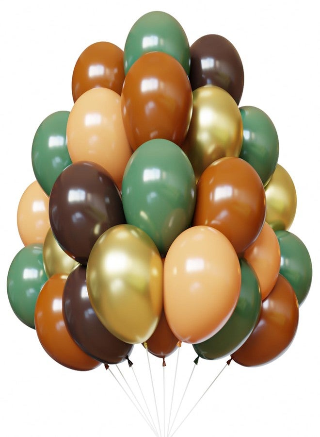 YMSZ Sage Green and Brown Balloons, 67 Pcs 12 Inch Jungle Safari Party Balloons, Dark Brown Coffee Nude Gold Balloon for Jungle Safari, Woodland, Birthday, Graduation, Baby Shower Party Decorations - Image 1