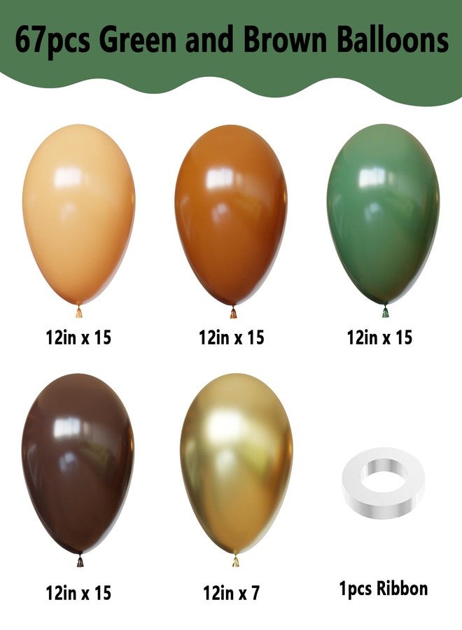 YMSZ Sage Green and Brown Balloons, 67 Pcs 12 Inch Jungle Safari Party Balloons, Dark Brown Coffee Nude Gold Balloon for Jungle Safari, Woodland, Birthday, Graduation, Baby Shower Party Decorations - Image 2