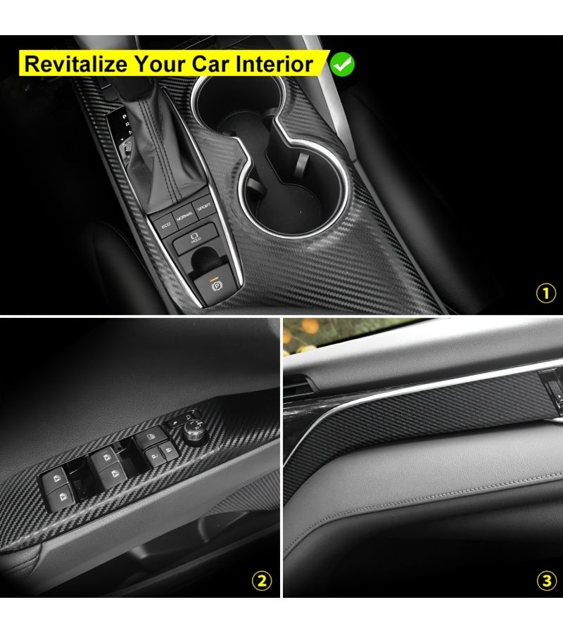 For 2018 2024 Toyota Camry XV70 Interior Vinyl Wrap Kit Carbon Fiber Pattern Dashboard Center Console Gear Shift Door Trim Protective Film Sticker Scratch Resistant LHD Left Hand Drive Center Control Gear Shift Area Style A - Image 3