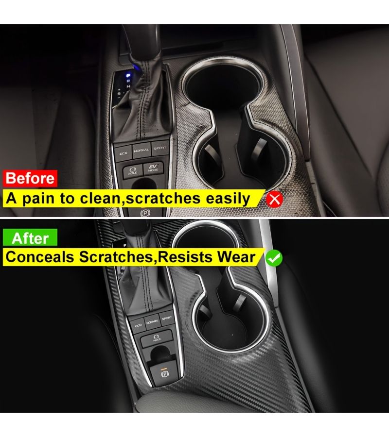 For 2018 2024 Toyota Camry XV70 Interior Vinyl Wrap Kit Carbon Fiber Pattern Dashboard Center Console Gear Shift Door Trim Protective Film Sticker Scratch Resistant LHD Left Hand Drive Center Control Gear Shift Area Style A - Image 4