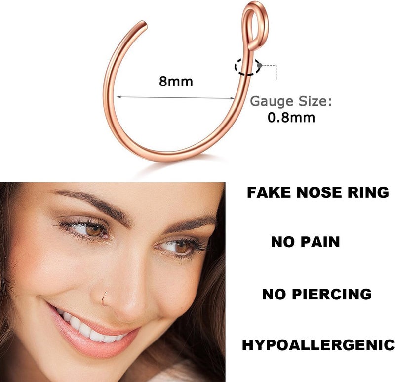 D.Bella 20G Fake Piercing Jewelry Hoop for Faux Lip Septum Nose Ring Set,8mm - Image 2