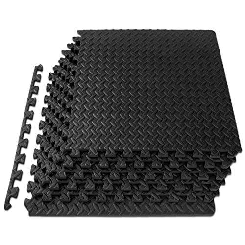 ProsourceFit Puzzle Exercise Mat in EVA Interlocking Foam Floor Tiles for Home Gym Mat for Home Workout Equipment Floor Padding for Kids Black 24 in x 24 in x in 24 Sq Ft 6 Tiles