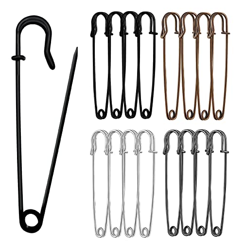Urmspst Safety Pins Upgraded 4 Large Safety Pins Pack of 16 for Clothes Leather Canvas Blankets Crafts Skirts Kilts Extra Large Safety Pin Heavy Duty Safety Pins Colorful