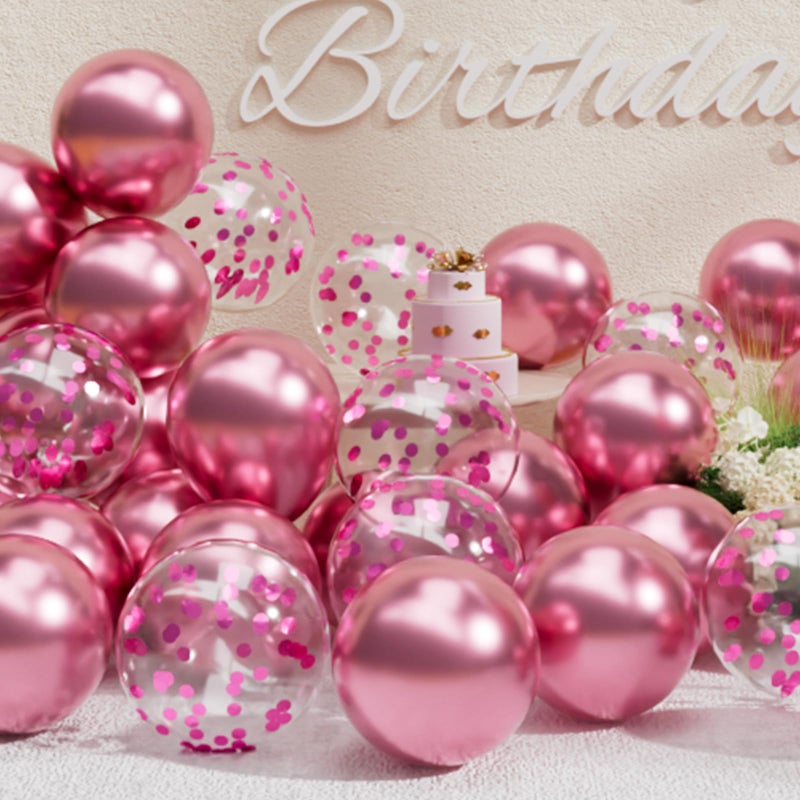 SUWEN Pink Metallic Balloons and Confetti Balloons Set 47PCS Latex Helium Chrome Hot Pink Balloon for Birthday Graduation Anniversary Wedding Party Decorations - Image 2